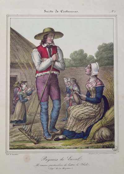 Dorsen van graan in de Laval-regio, ca. 1845 door Charpentier